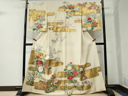 平和屋着物●訪問着　エ霞牡丹草花文　金彩　正絹　逸品　CABE2984yc