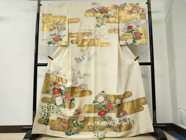 平和屋着物●訪問着　エ霞牡丹草花文　金彩　正絹　逸品　CABE2984yc
