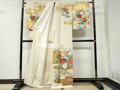 平和屋着物●訪問着　エ霞牡丹草花文　金彩　正絹　逸品　CABE2984yc
