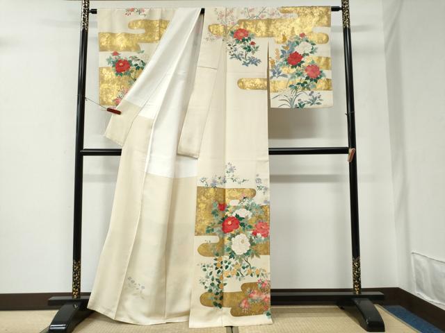 平和屋着物●訪問着　エ霞牡丹草花文　金彩　正絹　逸品　CABE2984yc