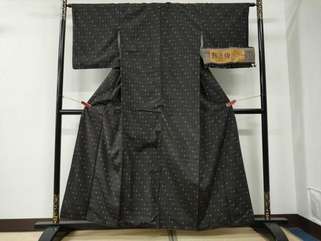 平和屋着物●伝統工芸士　根津儀一　柿渋紬　絣文様　証紙付き　正絹　逸品　CABE2988yc