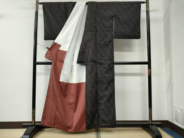 平和屋着物●伝統工芸士　根津儀一　柿渋紬　絣文様　証紙付き　正絹　逸品　CABE2988yc