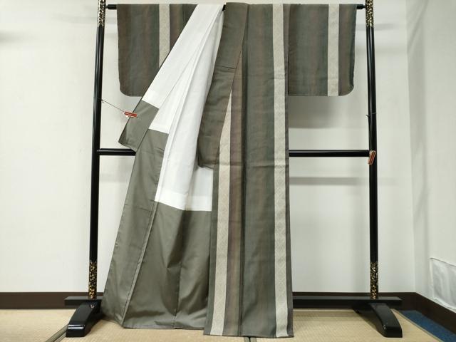 平和屋着物●結城紬　100亀甲　飛び亀甲柄　縞　証紙付き　正絹　逸品　未使用　CABE2989yc
