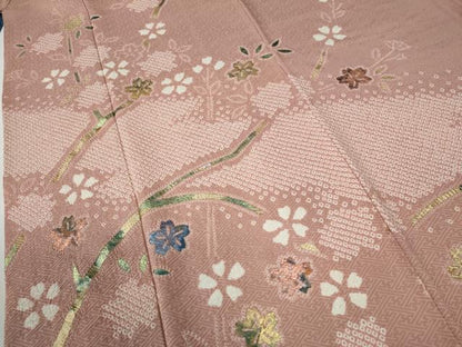 平和屋着物●訪問着　絞り　舞桜文　金彩　正絹　逸品　CABE2990yc
