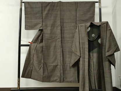 平和屋着物●男性　紬　アンサンブル　吉祥文　正絹　逸品　CABE2995yc