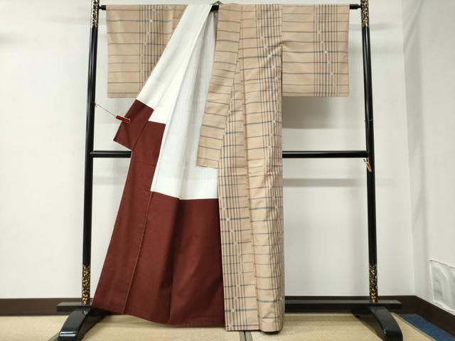 平和屋着物●本場縞大島紬　格子　正絹　逸品　CABE3000yc