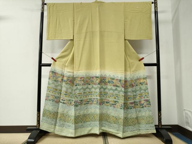 平和屋着物●染織工芸作家　京手描友禅　田村信之　色留袖　横段狩猟動物吉祥文　暈し染め　金彩　正絹　逸品　CABE3003yc