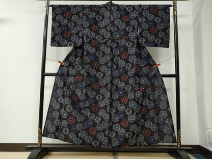 平和屋着物●久留米絣　単衣　舞花文　綿　逸品　CABE3007yc