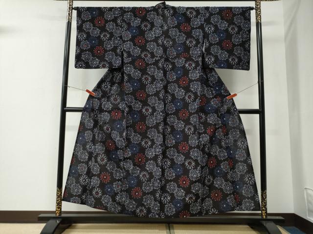 平和屋着物●久留米絣　単衣　舞花文　綿　逸品　CABE3007yc