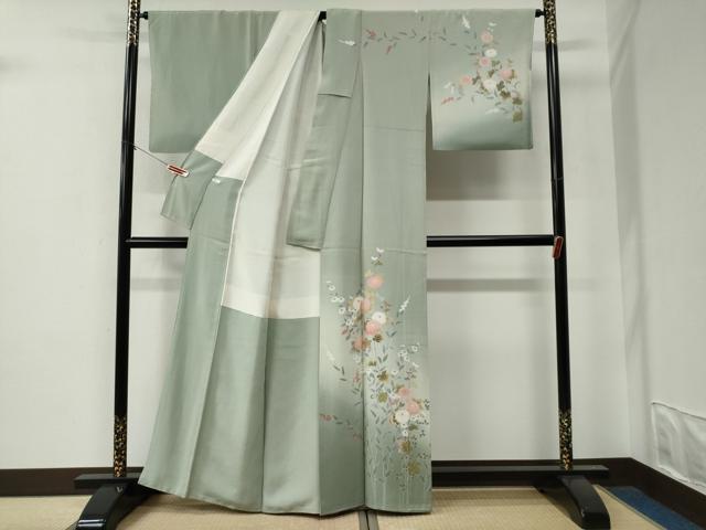 平和屋着物●訪問着　友禅　枝菊文　暈し染め　正絹　逸品　CABE3008yc