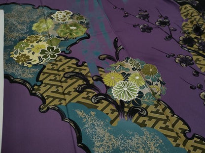 平和屋着物●世界的ファッションデザイナー　山本寛斎　kansaiブランド　振袖　刺繍　雪輪吉祥花文　金彩　正絹　逸品　CABE3009yc