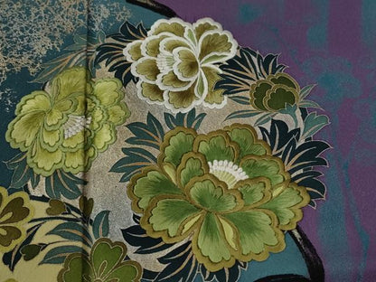 平和屋着物●世界的ファッションデザイナー　山本寛斎　kansaiブランド　振袖　刺繍　雪輪吉祥花文　金彩　正絹　逸品　CABE3009yc