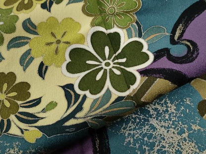 平和屋着物●世界的ファッションデザイナー　山本寛斎　kansaiブランド　振袖　刺繍　雪輪吉祥花文　金彩　正絹　逸品　CABE3009yc