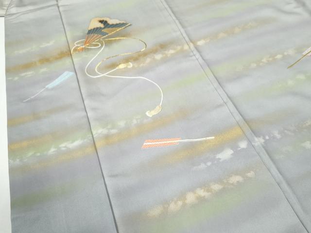 平和屋着物●人間国宝　福田喜三郎　訪問着　駒刺繍　霞扇面文　暈し染め　金彩　正絹　逸品　CABE3010yc