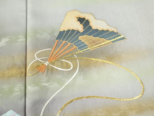 平和屋着物●人間国宝　福田喜三郎　訪問着　駒刺繍　霞扇面文　暈し染め　金彩　正絹　逸品　CABE3010yc