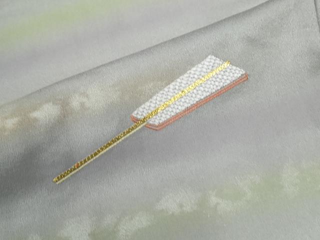 平和屋着物●人間国宝　福田喜三郎　訪問着　駒刺繍　霞扇面文　暈し染め　金彩　正絹　逸品　CABE3010yc