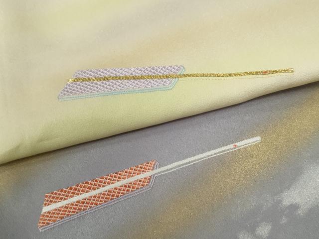 平和屋着物●人間国宝　福田喜三郎　訪問着　駒刺繍　霞扇面文　暈し染め　金彩　正絹　逸品　CABE3010yc