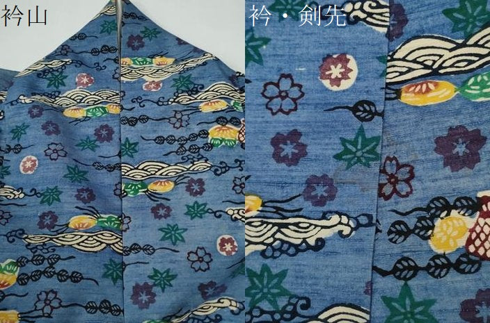 平和屋着物●上質な紬　紅型　竜田川舞桜文　胴抜き仕立て　正絹　逸品　CABE3011yc