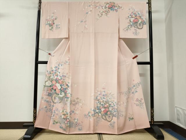平和屋着物●訪問着　友禅　作家物　牡丹花車文　暈し染め　正絹　逸品　CABE3019yc