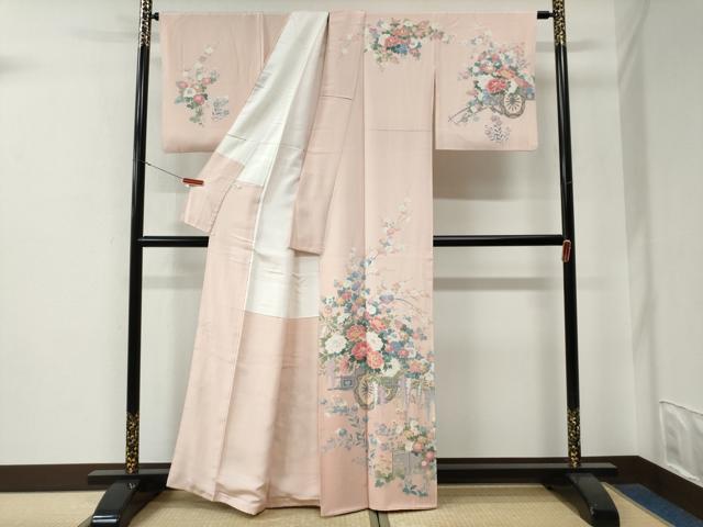平和屋着物●訪問着　友禅　作家物　牡丹花車文　暈し染め　正絹　逸品　CABE3019yc