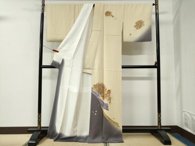 平和屋着物●訪問着　刺繍　熨斗草花文　暈し染め　正絹　逸品　CABE3020yc