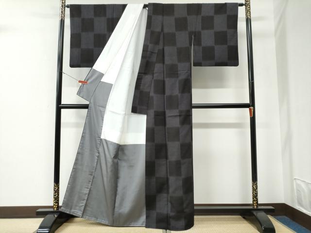 平和屋着物●上質な紬　市松鹿の子文　正絹　逸品　CABE3023yc