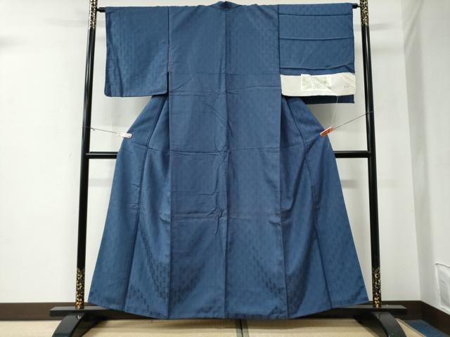 平和屋着物●上質な色無地　麹塵　花菱唐草丸地紋　深縹色　反端付き　正絹　逸品　CABE3026yc