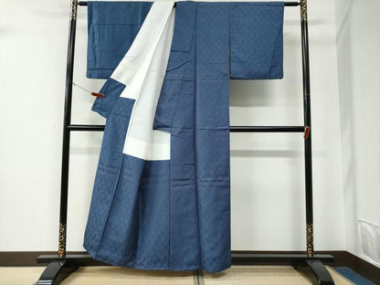 平和屋着物●上質な色無地　麹塵　花菱唐草丸地紋　深縹色　反端付き　正絹　逸品　CABE3026yc