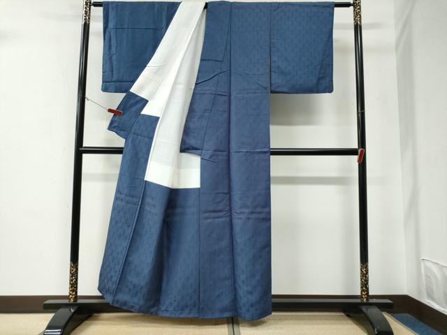 平和屋着物●上質な色無地　麹塵　花菱唐草丸地紋　深縹色　反端付き　正絹　逸品　CABE3026yc
