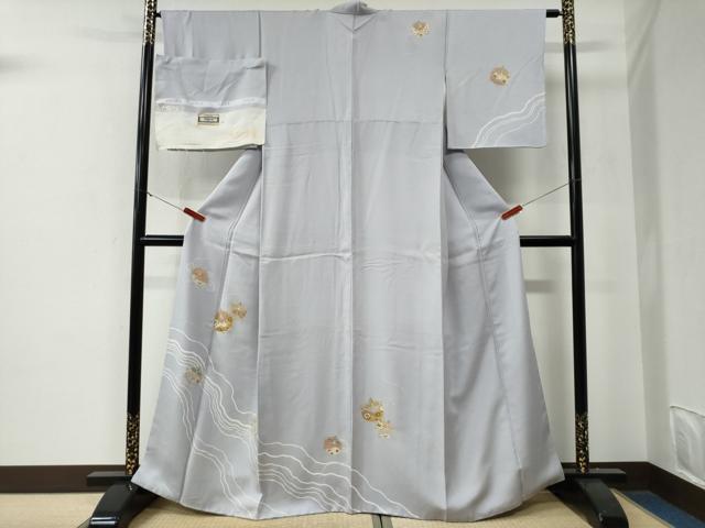 平和屋着物●訪問着　駒刺繍　駒羽二重　糸巻き吉祥花文　金彩　反端付き　正絹　逸品　CABE3027yc