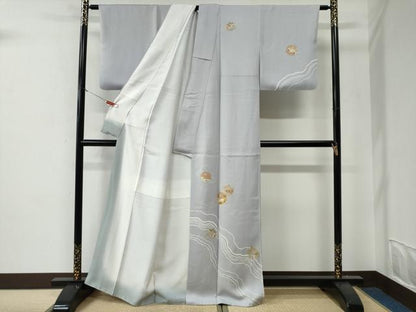 平和屋着物●訪問着　駒刺繍　駒羽二重　糸巻き吉祥花文　金彩　反端付き　正絹　逸品　CABE3027yc