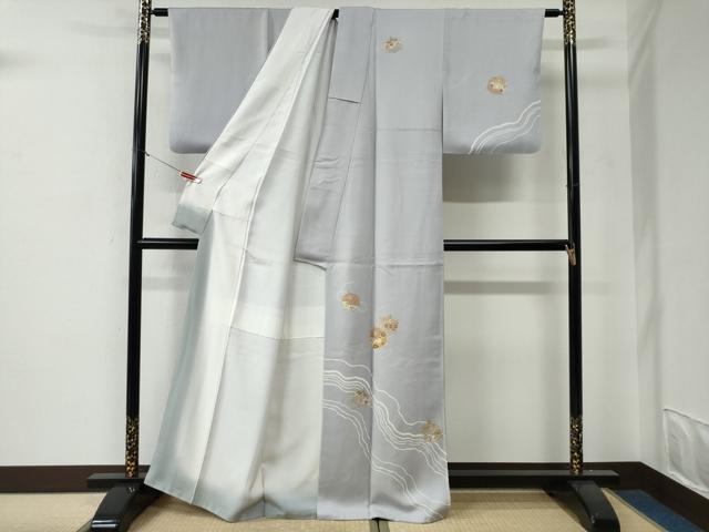 平和屋着物●訪問着　駒刺繍　駒羽二重　糸巻き吉祥花文　金彩　反端付き　正絹　逸品　CABE3027yc