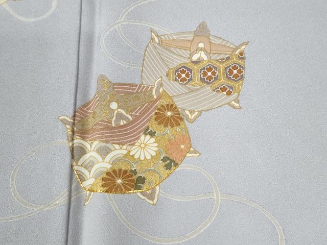 平和屋着物●訪問着　駒刺繍　駒羽二重　糸巻き吉祥花文　金彩　反端付き　正絹　逸品　CABE3027yc