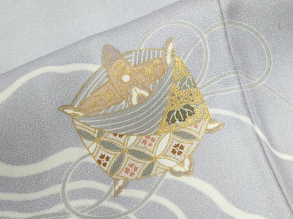 平和屋着物●訪問着　駒刺繍　駒羽二重　糸巻き吉祥花文　金彩　反端付き　正絹　逸品　CABE3027yc