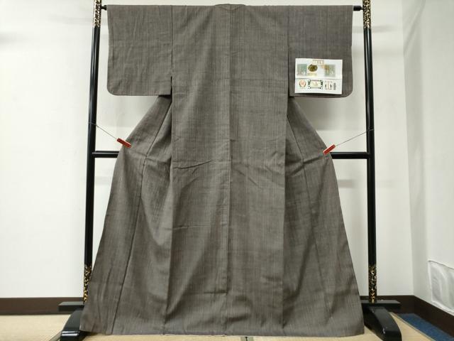 平和屋着物●本場結城紬　重要無形文化財　藤貫謹製　縞　証紙付き　ロング丈　正絹　逸品　CABE3031yc
