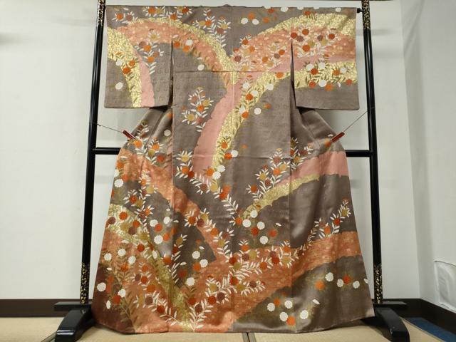 平和屋着物●訪問着　駒刺繍　竜田川枝菊文　金彩　鈴乃屋扱い　正絹　逸品　CABE3035yc