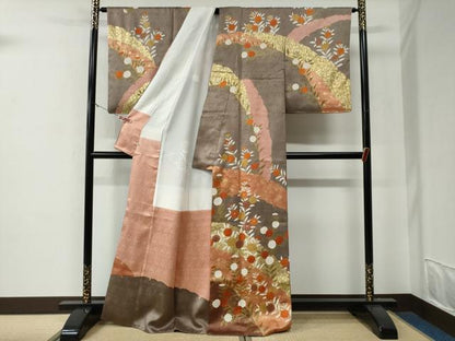 平和屋着物●訪問着　駒刺繍　竜田川枝菊文　金彩　鈴乃屋扱い　正絹　逸品　CABE3035yc