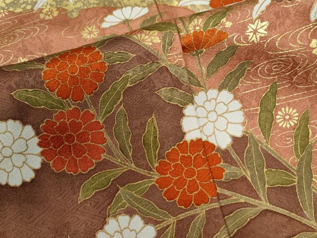 平和屋着物●訪問着　駒刺繍　竜田川枝菊文　金彩　鈴乃屋扱い　正絹　逸品　CABE3035yc