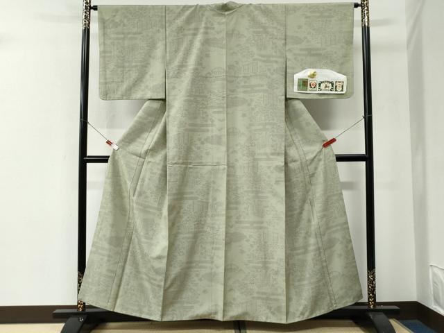 平和屋着物●結城紬　80亀甲　おく玉　エ霞御所車草花文　証紙付き　正絹　逸品　CABE3039yc