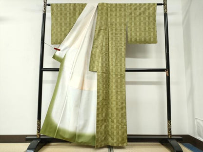 平和屋着物●上質な紬　花織　吉祥間道　正絹　逸品　CABE3041yc