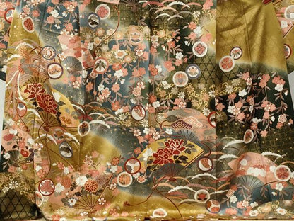 平和屋着物●豪華振袖　駒刺繍　鳳凰扇面牡丹吉祥花唐草文　暈し染め　金彩　正絹　逸品　CABE3045yc