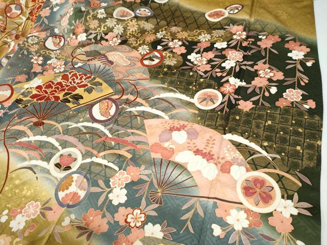 平和屋着物●豪華振袖　駒刺繍　鳳凰扇面牡丹吉祥花唐草文　暈し染め　金彩　正絹　逸品　CABE3045yc