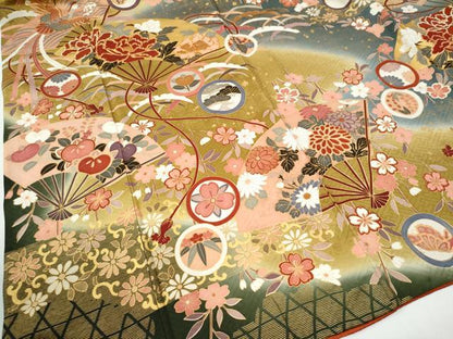平和屋着物●豪華振袖　駒刺繍　鳳凰扇面牡丹吉祥花唐草文　暈し染め　金彩　正絹　逸品　CABE3045yc