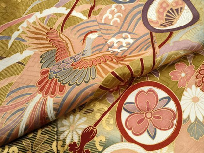 平和屋着物●豪華振袖　駒刺繍　鳳凰扇面牡丹吉祥花唐草文　暈し染め　金彩　正絹　逸品　CABE3045yc