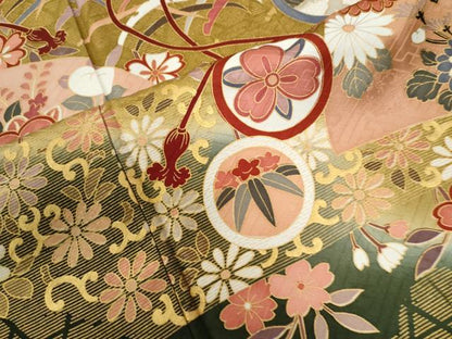 平和屋着物●豪華振袖　駒刺繍　鳳凰扇面牡丹吉祥花唐草文　暈し染め　金彩　正絹　逸品　CABE3045yc