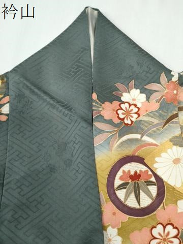 平和屋着物●豪華振袖　駒刺繍　鳳凰扇面牡丹吉祥花唐草文　暈し染め　金彩　正絹　逸品　CABE3045yc