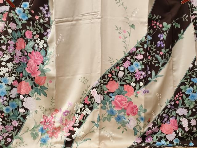 平和屋着物●豪華振袖　薔薇　草花文　銀彩　正絹　逸品　CABE3046yc