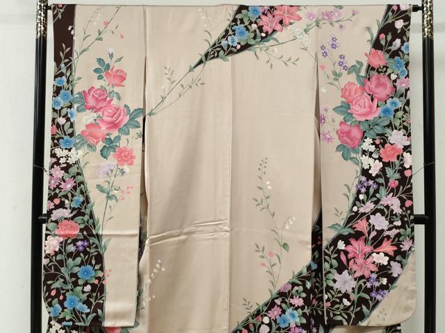 平和屋着物●豪華振袖　薔薇　草花文　銀彩　正絹　逸品　CABE3046yc