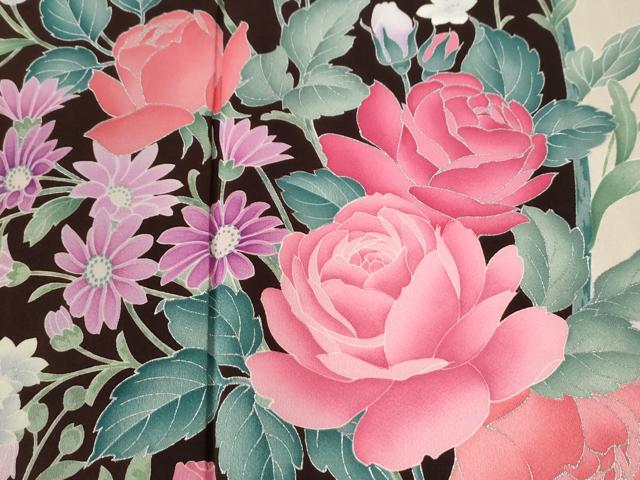 平和屋着物●豪華振袖　薔薇　草花文　銀彩　正絹　逸品　CABE3046yc