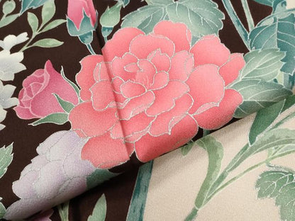 平和屋着物●豪華振袖　薔薇　草花文　銀彩　正絹　逸品　CABE3046yc
